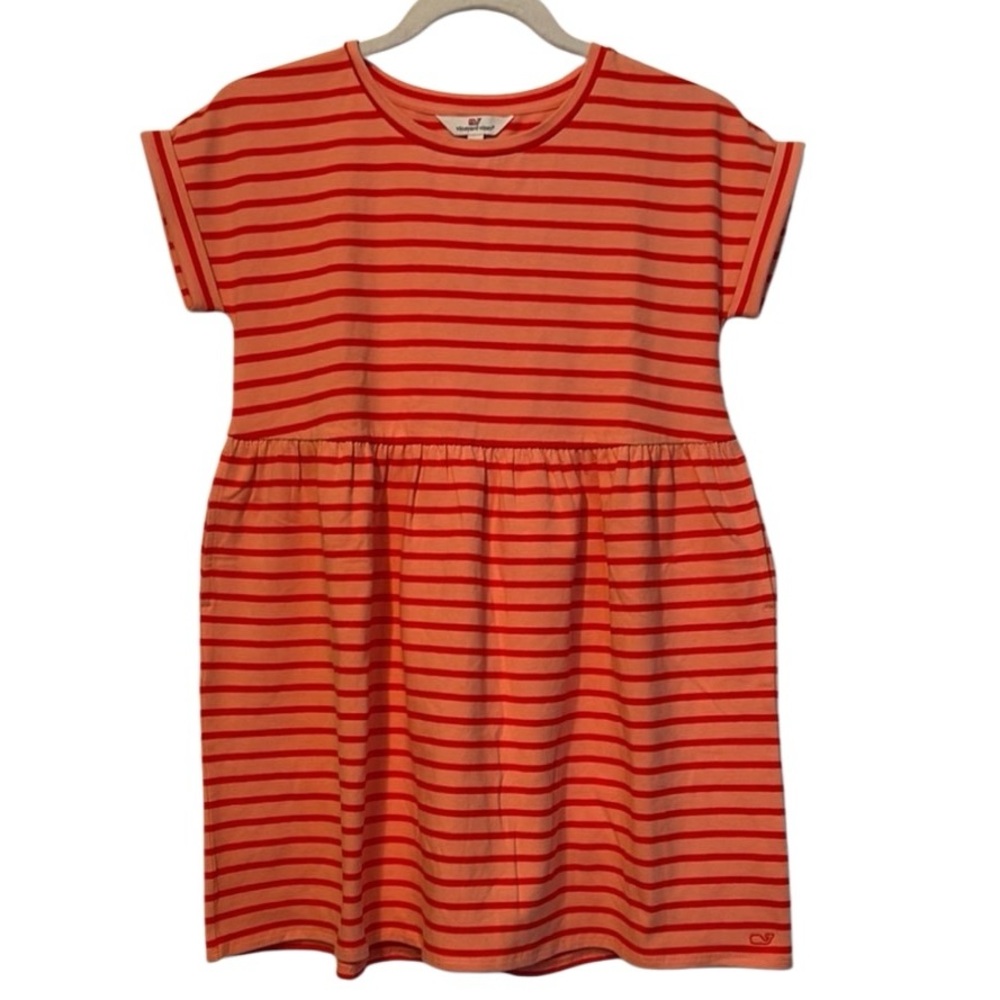 NWOT Vineyard Vines Girls Every Day Jersey Dress Orange Striped - size Medium
